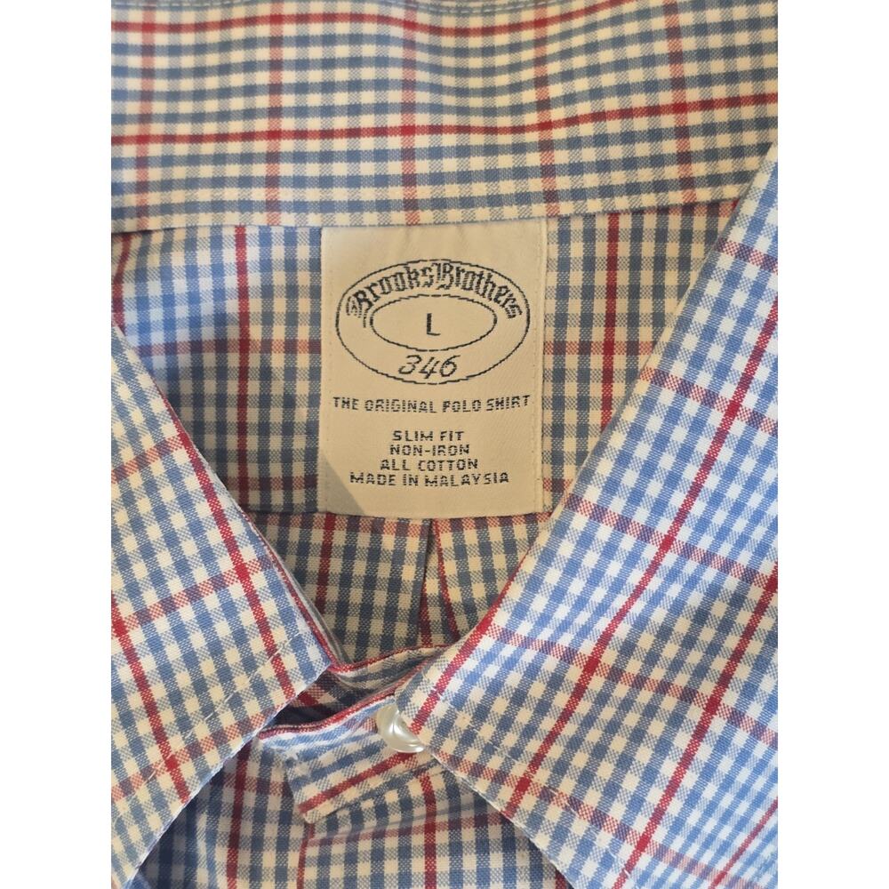 Brooks Brothers 346 Mens‎ L Blue Red White Stripe Slim Fit Button Down - Picture 3 of 5
